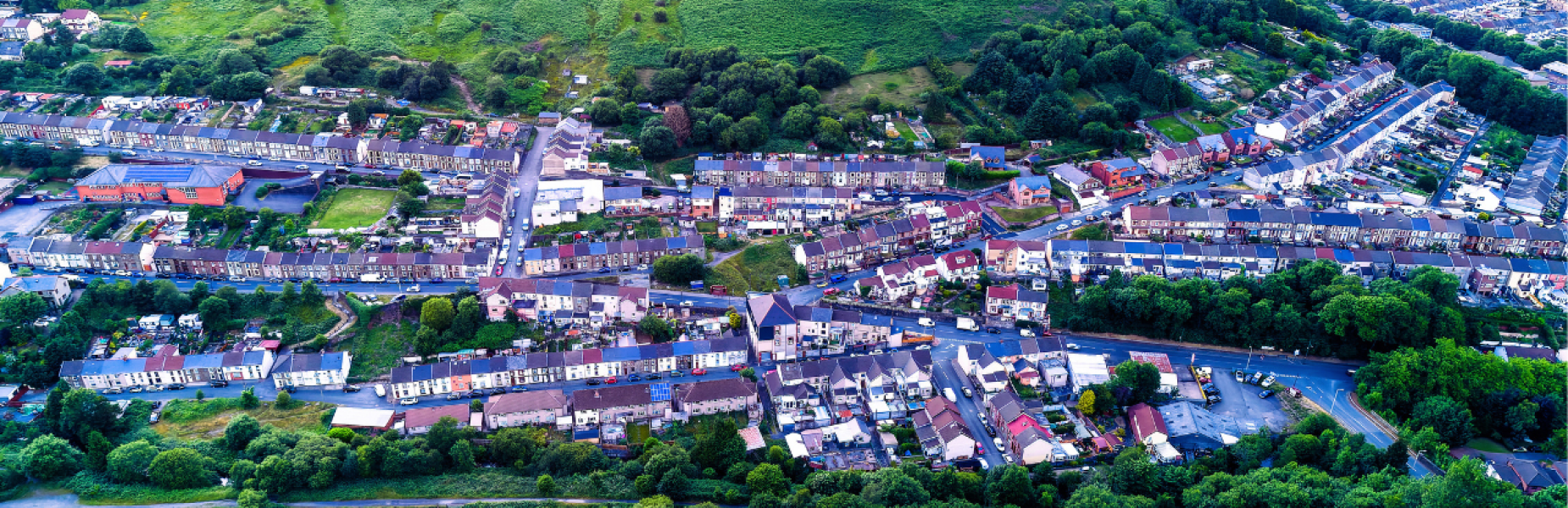Aerial view of Rhondda Valley and Treorchy