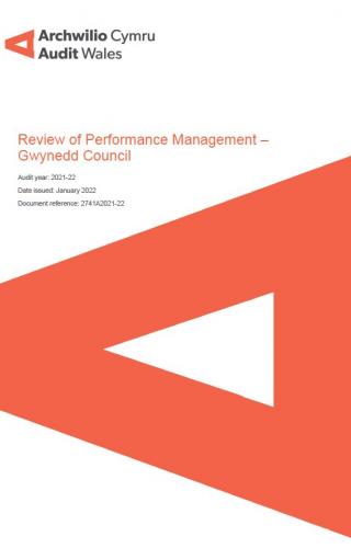 Gwynedd Council – Review of Performance Management: report cover showing Audit Wales logo