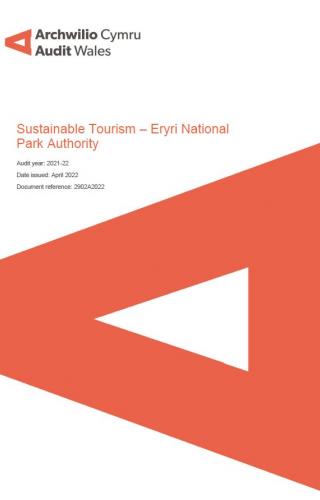 Eryri National Park Authority – Sustainable Tourism: report cover and Wales Audit Office logo