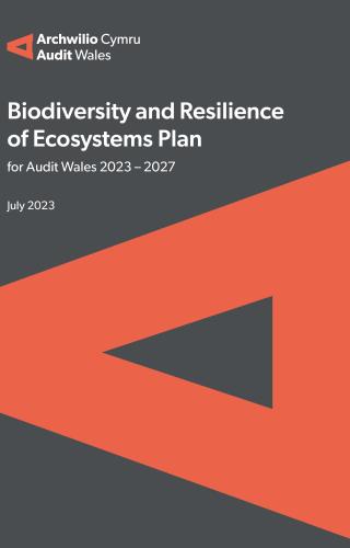 Report cover with text- Biodiversity and Resilience of Ecosystems Plan for Audit Wales 2023 – 2027